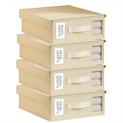 Four-Pack Bed Sheet Storage Boxes with Clear Windows, Labels and Oxford or Nonwoven Fabric Options