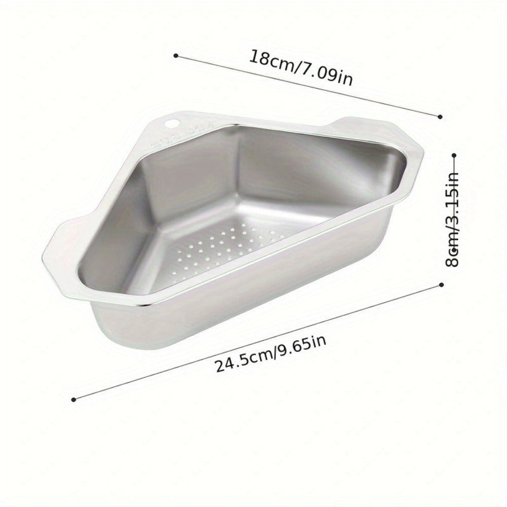 Kitchen Drain Strainer Basket 304 Stainless Steel Triangular Corner Sink Filter, for Home Plumbing Maintenance and Repair