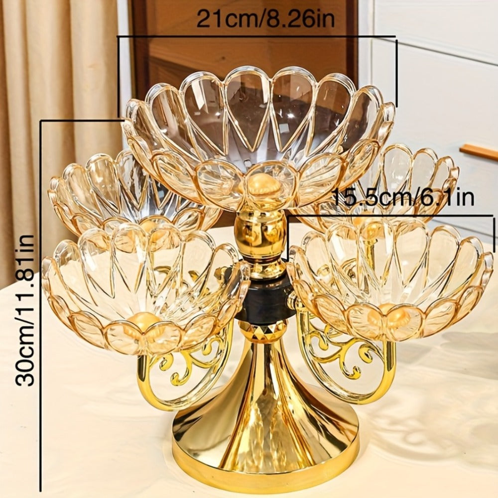 Crystal Rotating Fruit Plate Set 5-Tier – Luxury Round Multi-Layer Snack Candy Dish Bowl for Living Room Coffee Table Home Decor European