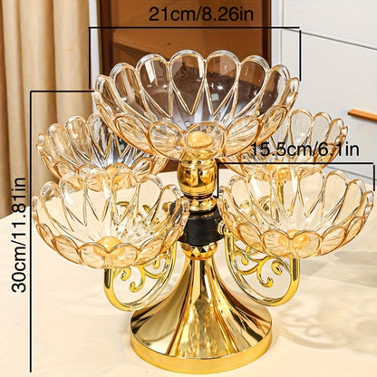 Crystal Rotating Fruit Plate Set 5-Tier – Luxury Round Multi-Layer Snack Candy Dish Bowl for Living Room Coffee Table Home Decor European
