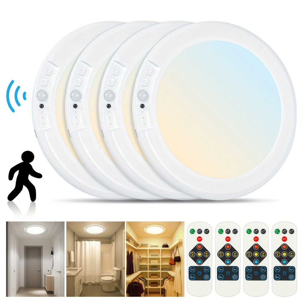 Rechargeable LED Ceiling Light with Motion Sensor, Remote Control Dimmable, 3 Color Temps 3000K/4500K/6500K
