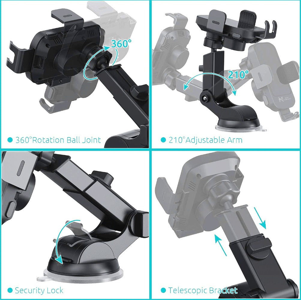4-Color Wireless Car Charger Mount 15W Qi Auto-Clamping – Fast Wireless Charging Phone Holder for iPhone 17 16 15 14 13 12 11 Pro Max