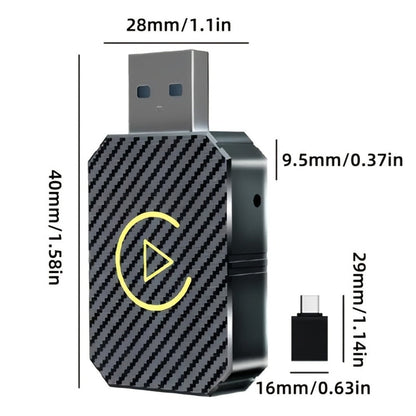 Mini Wired-to-Wireless CarPlay Adapter with USB-A Plug and USB-C Adapter in USB Set Pictured
