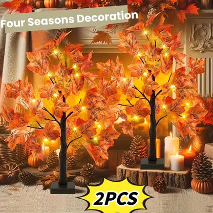 LED Maple Leaf Tree Table Lamp 2 Pack - 21 Inch Battery Powered Artificial Tree Light for Entryways, Bedrooms and Living Spaces