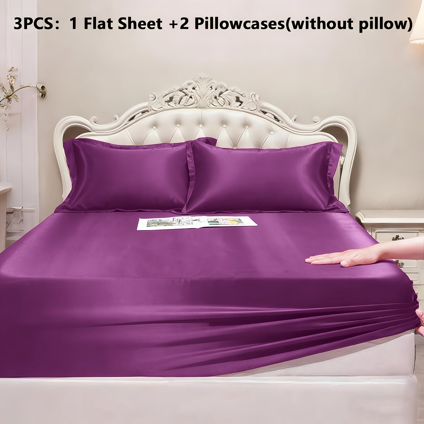 Satin Fitted Sheet Set with Pillowcases – Cooling Smooth Breathable Wrinkle-Resistant Bed Sheets, Machine Washable Ultra Soft for Hot