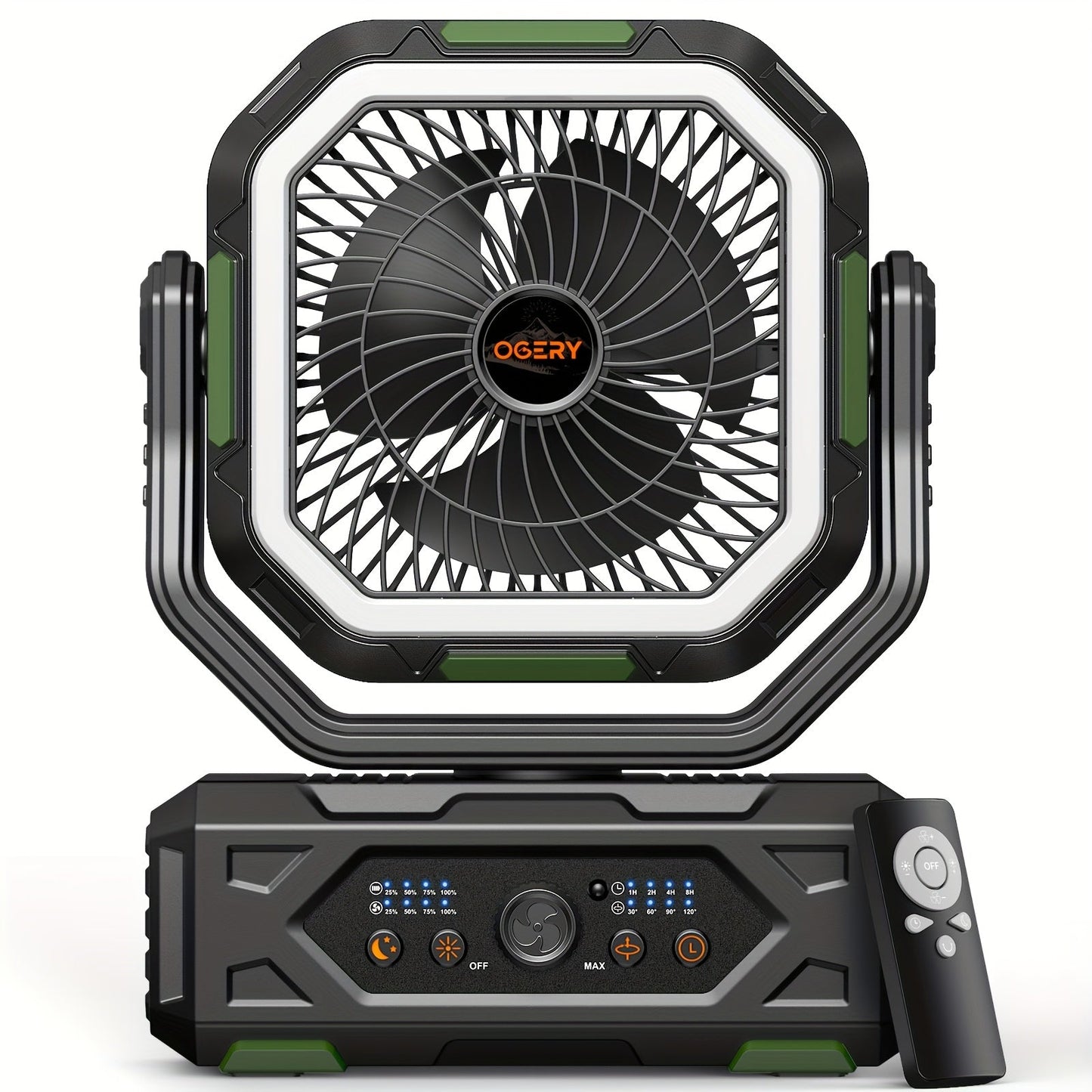 20000mAh Portable Camping Fan with LED Lantern – Rechargeable, 4-Speed, Oscillating, Remote & Timer Control | Tent, Travel, RV
