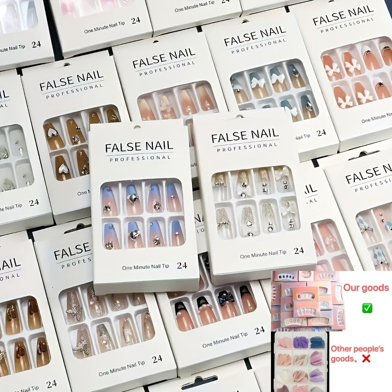 Press On Nails 288-Piece Mixed Square Oval Holiday Set with French Glitter Hearts and Leaves