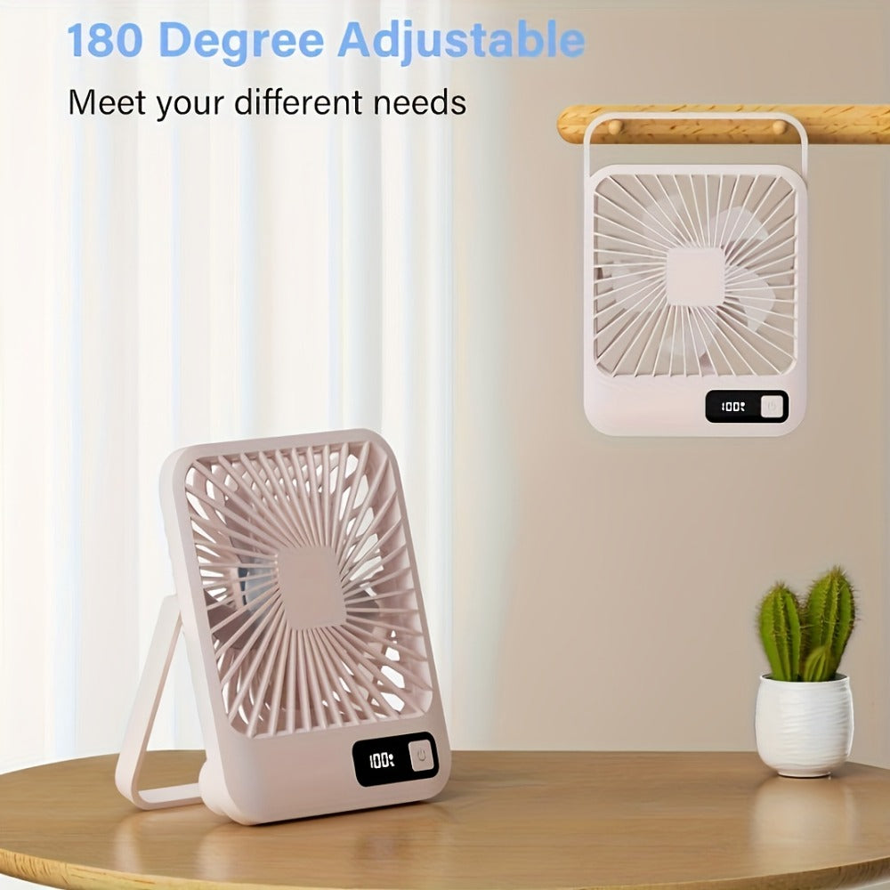 Mini Desktop Fan Square Design, Ultra-Quiet 5-Speed USB Rechargeable 1800mAh Portable Cooling Fan for Home