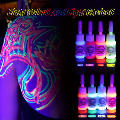 Tattoo Ink 8-Color UV Fluorescent Set with 5ml Bottles and Full Neon Color Range with Item-Specific Color, Capacity and Bottle Choices