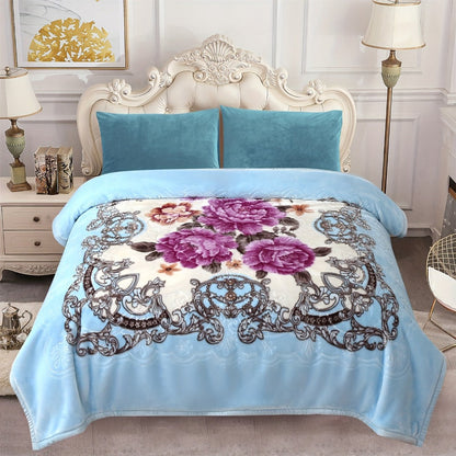 Reversible Plush Blanket 2-Ply 520GSM Milk Velvet - Queen King Size Blanket with Vibrant Animal & Floral Designs