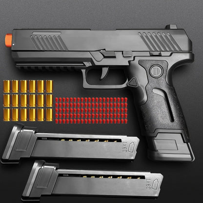 Bullet Toy Gun Pistol with Ejecting Shells & 100 Bullets, Semi- Rapid Fire Foam Blaster for Kids Boys Ages 6+