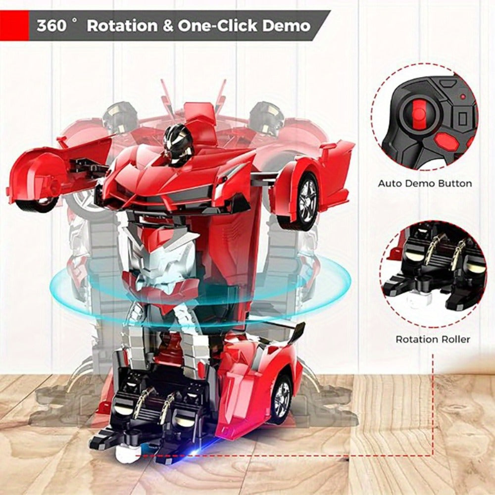 Transforming RC Car for Kids 1:18 Scale, One-Button Deformation Robot Remote Control Stunt Car