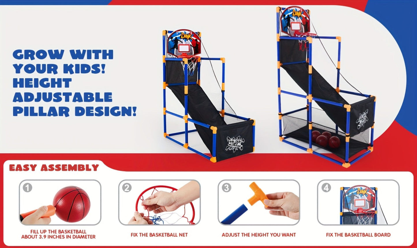 Kids Adjustable Basketball Hoop Set Arcade-Style Stand 4 Balls Air Pump with the Listed Color, Size or Set Options for Everyday Use