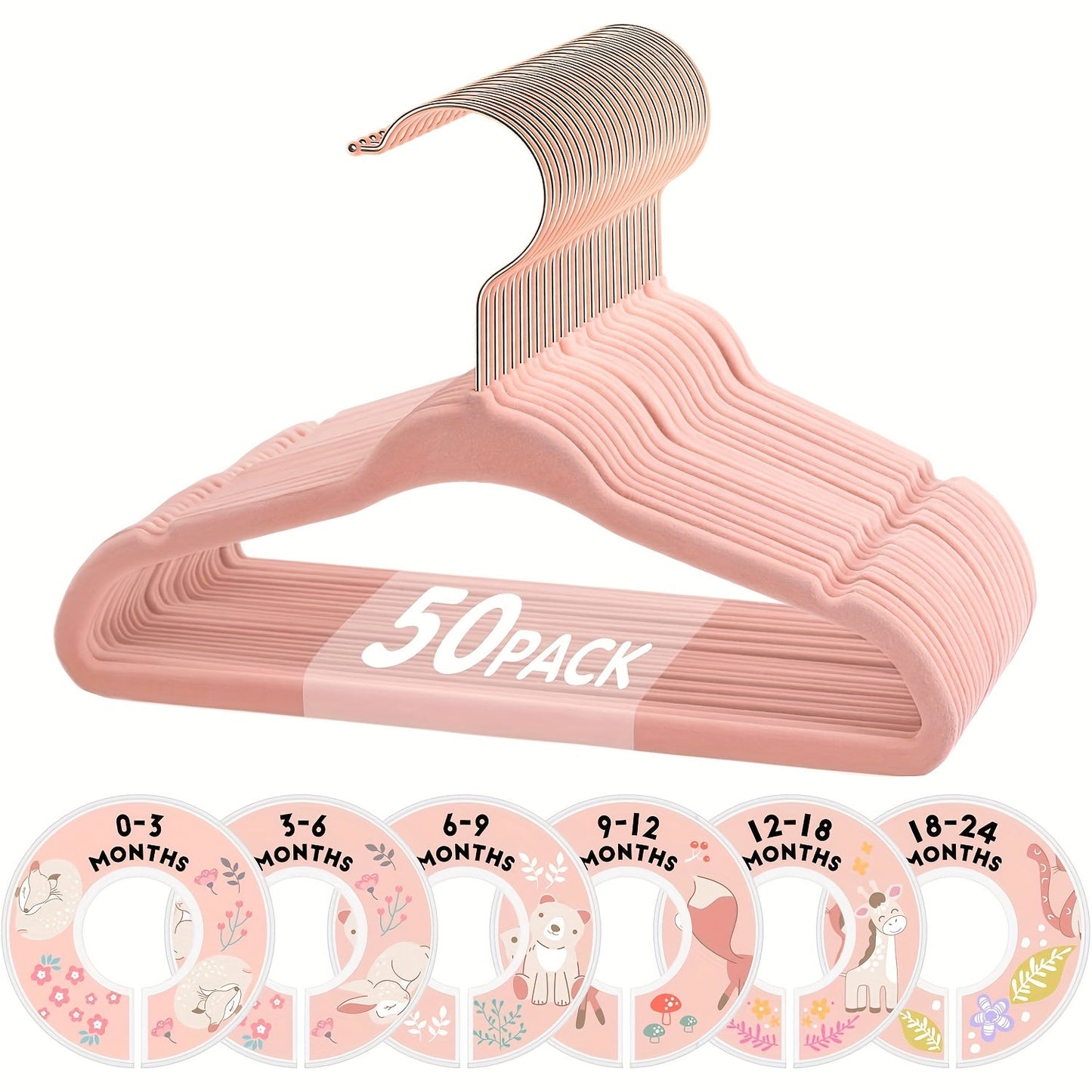 Baby Hangers Pink Velvet Nursery Closet Kids Clothes Hangers with Size Dividers for Infant Toddler Girls Boys 50/30pcs