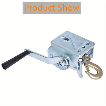 Manual Hand Winch Carbon Steel 800- - Double Brake Safety System, Strap Winch with Mooring Hook & Safety Pawl