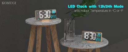 Large Digital Alarm Clock 6.7" with Dual Alarm & Dimmable LED Display, USB Powered Desk Clock with Temperature
