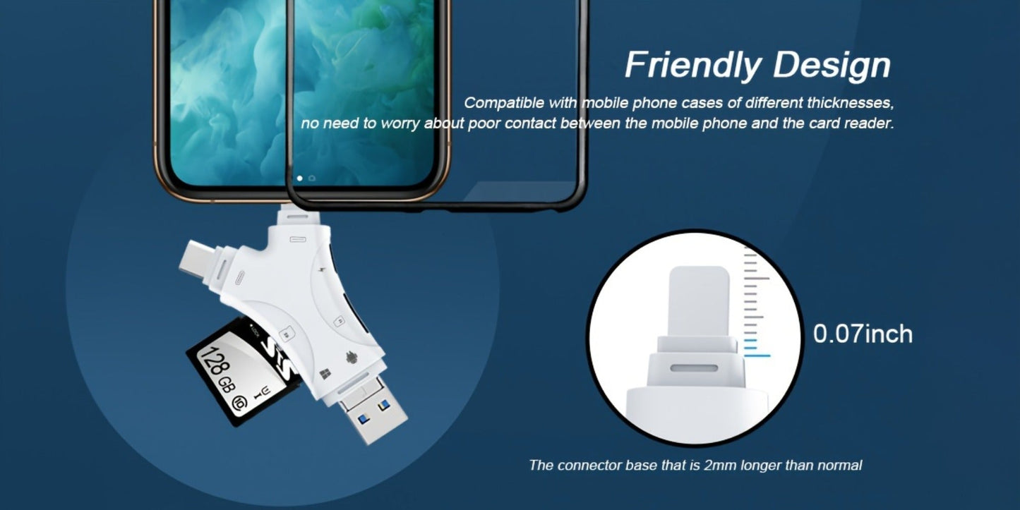 4-in-1 SD Card Reader for iPhone iPad Android Mac PC Camera, Micro SD TF Card Adapter with USB, USB-C