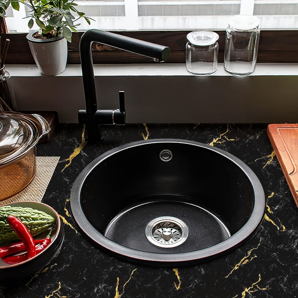 Black Marble Wallpaper Self-Adhesive Peel and Stick | Gold Vein Kitchen Backsplash Contact Paper | 23.62" x 196.85" Large Removable Wall