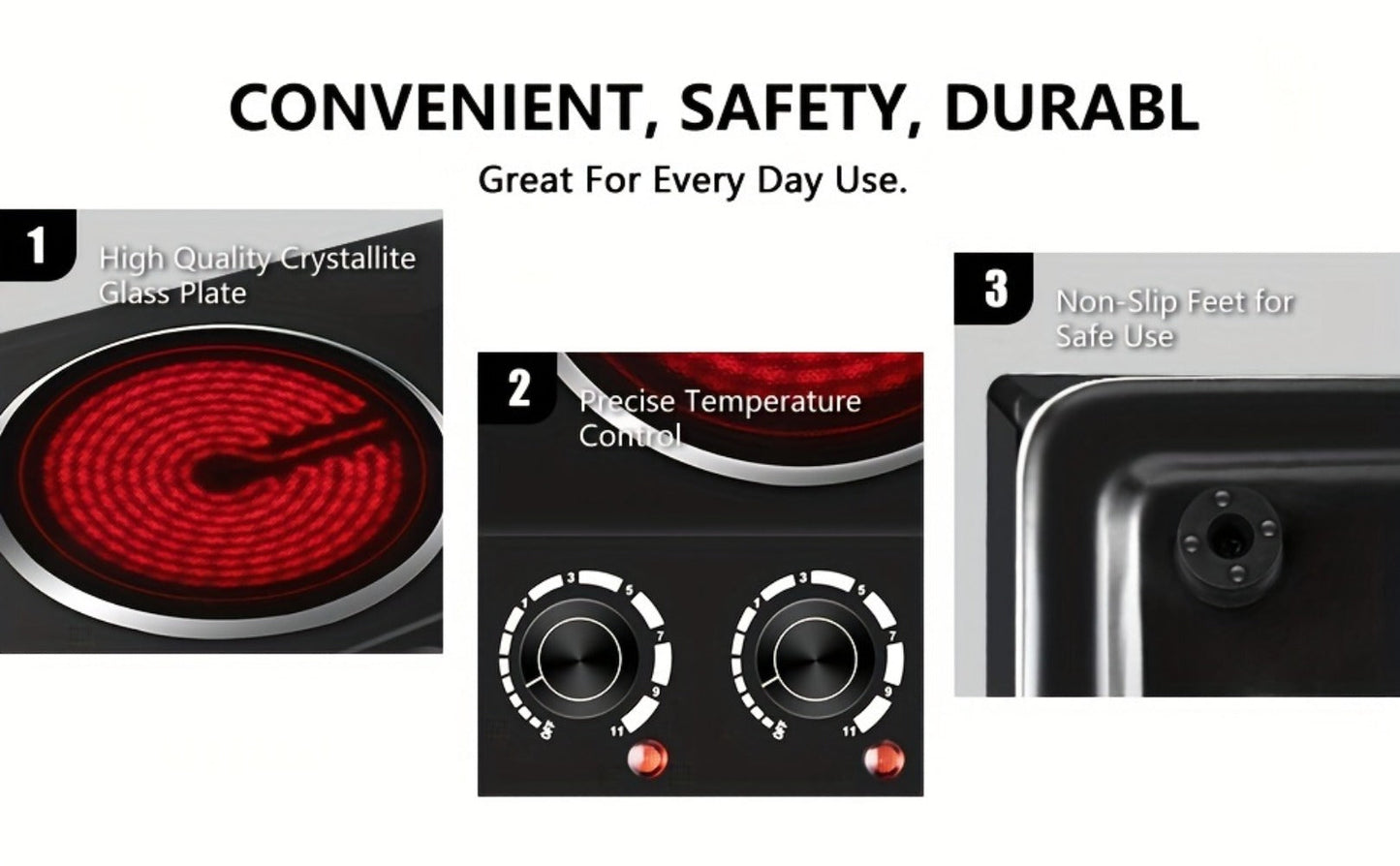 Electric Infrared Cooktop Double Burner Hot Plate, 1800W Portable Dual Temperature Control, Easy-Clean Smooth Surface