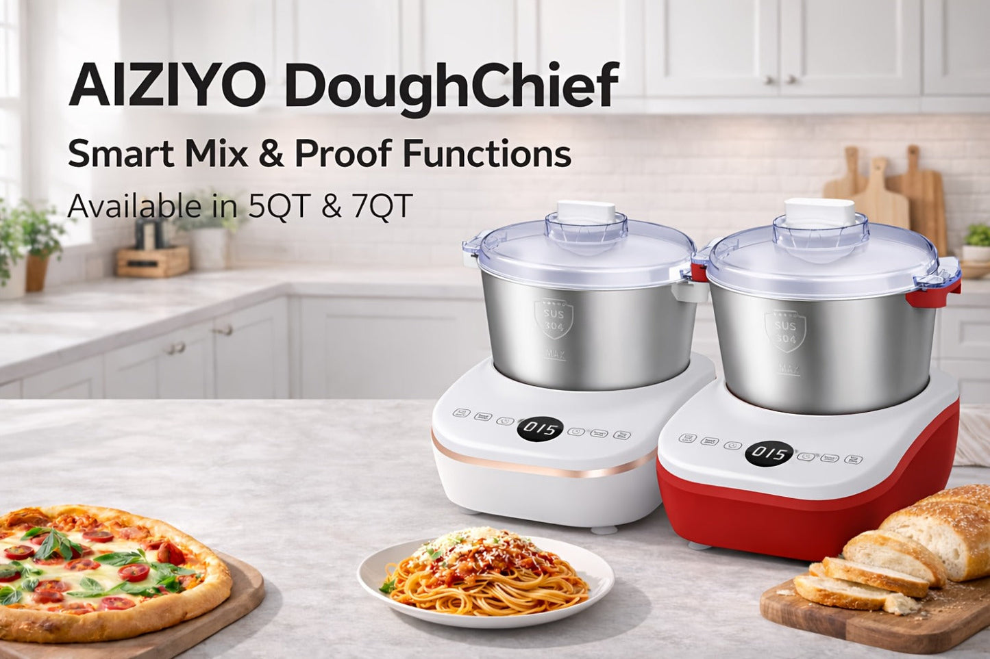 Electric Dough Maker 7Qt with Fermentation Function - 250W Dough Kneading Machine, 304 Stainless Steel Bowl