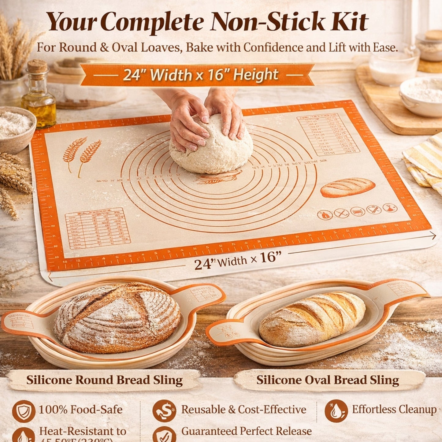 Sourdough Bread Proofing Basket Set 9 & 10 Inch – Banneton Bread Basket Kit with Danish Dough Whisk, Bread Lame, Dough Scrapers