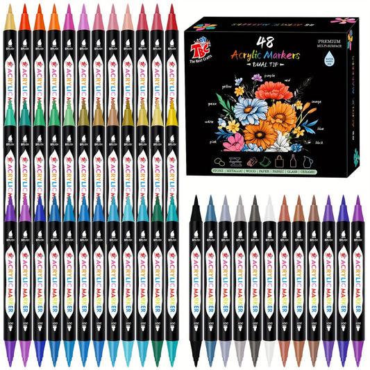 Acrylic Paint Markers Dual Tip Set 48 72 108 Colors, Odorless Paint Pens for Canvas Rock Wood Glass Ceramic Fabric