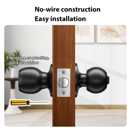 Smart Door Lock Tuya Smart Life Round Knob with Fingerprint App and Mechanical Key Access in Black