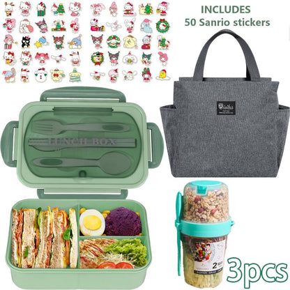 Sanrio Lunch Box Set 53pcs Bento Box with Thermal Bag Breakfast Cup Portable Sealed Compartment Microwave for Work Picnic School