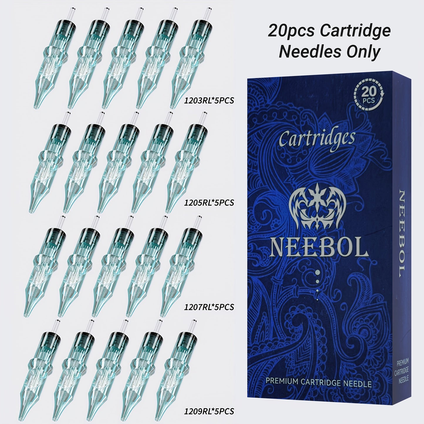 Tattoo Cartridge Needles Disposable 20/50pcs - Standard Round Liner RL & Round Magnum RM Mixed Sizes