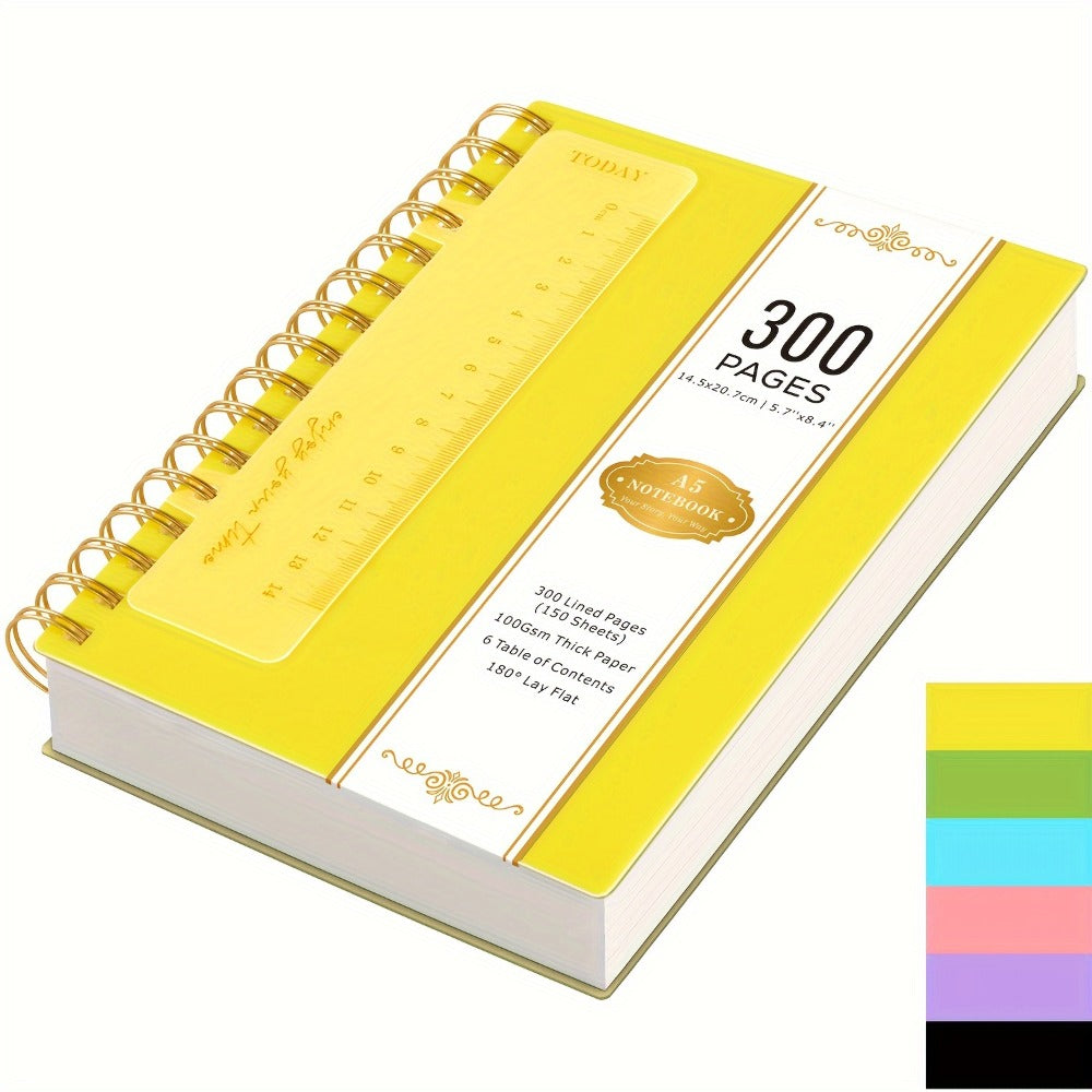 Hardcover Spiral Notebook A5 Lined Journal 300 Pages 100GSM Thick Paper PVC Waterproof Cover College Ruled Note Pad for Women Men Office