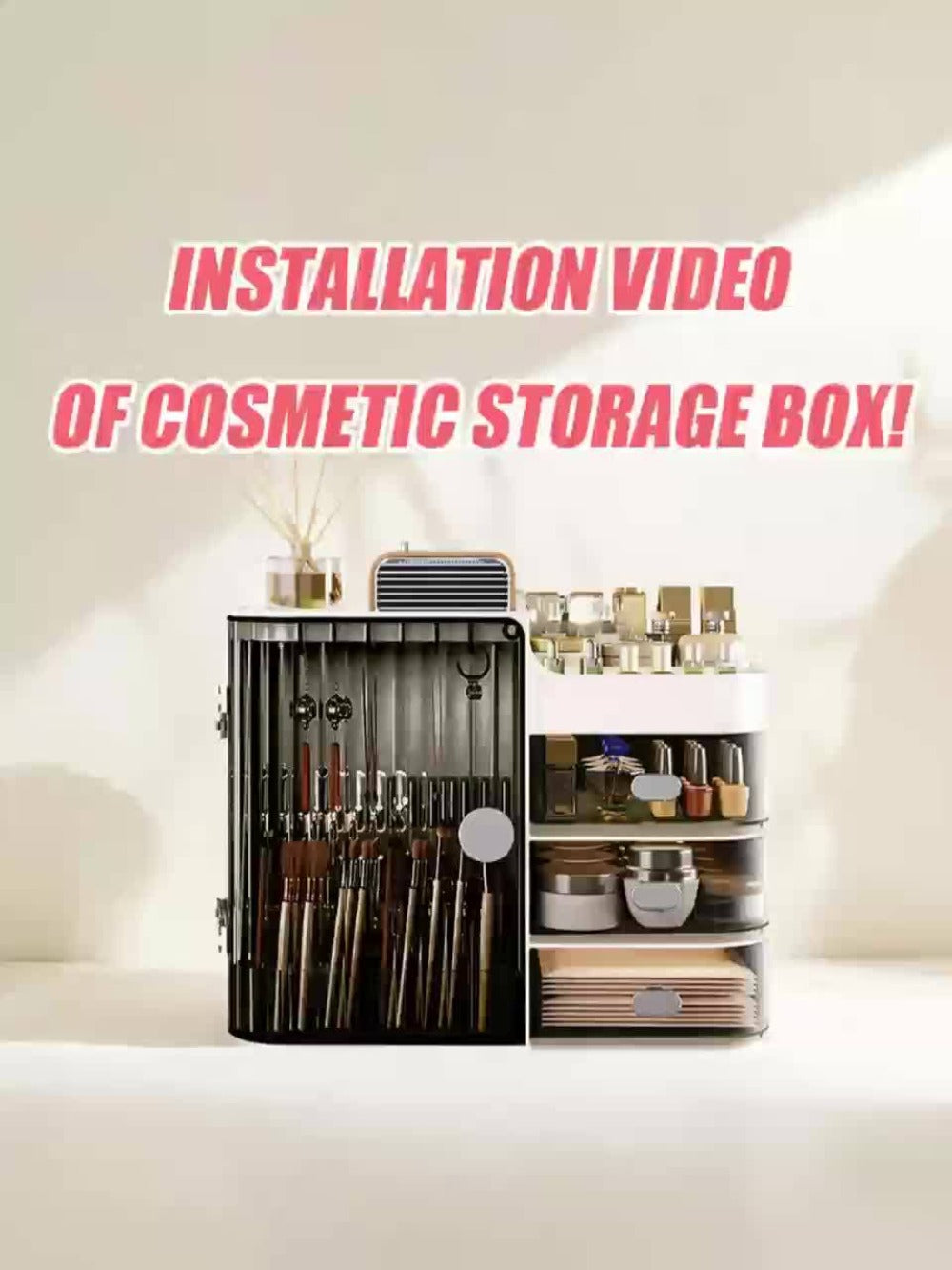 Makeup Organizer with 3 Drawers and Mirror – Large Capacity Cosmetic Storage Box Vanity Organizer for Skincare Contact Lens Display Case