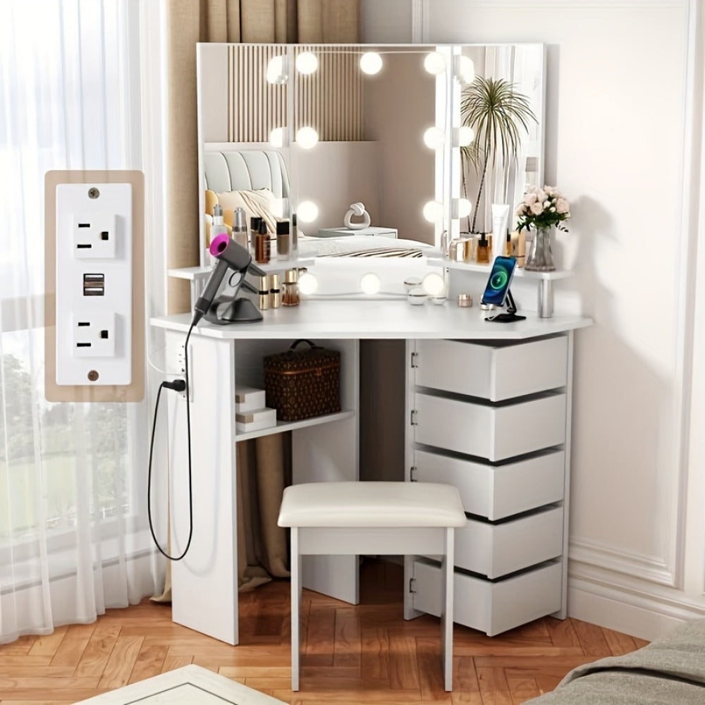 42-Inch Makeup Vanity Desk with Charging Station, Vanity Table with Storage detail image - detail view 3
