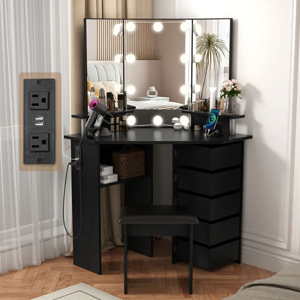 42-Inch Makeup Vanity Desk with Charging Station, Vanity Table with Storage detail image - detail view 5