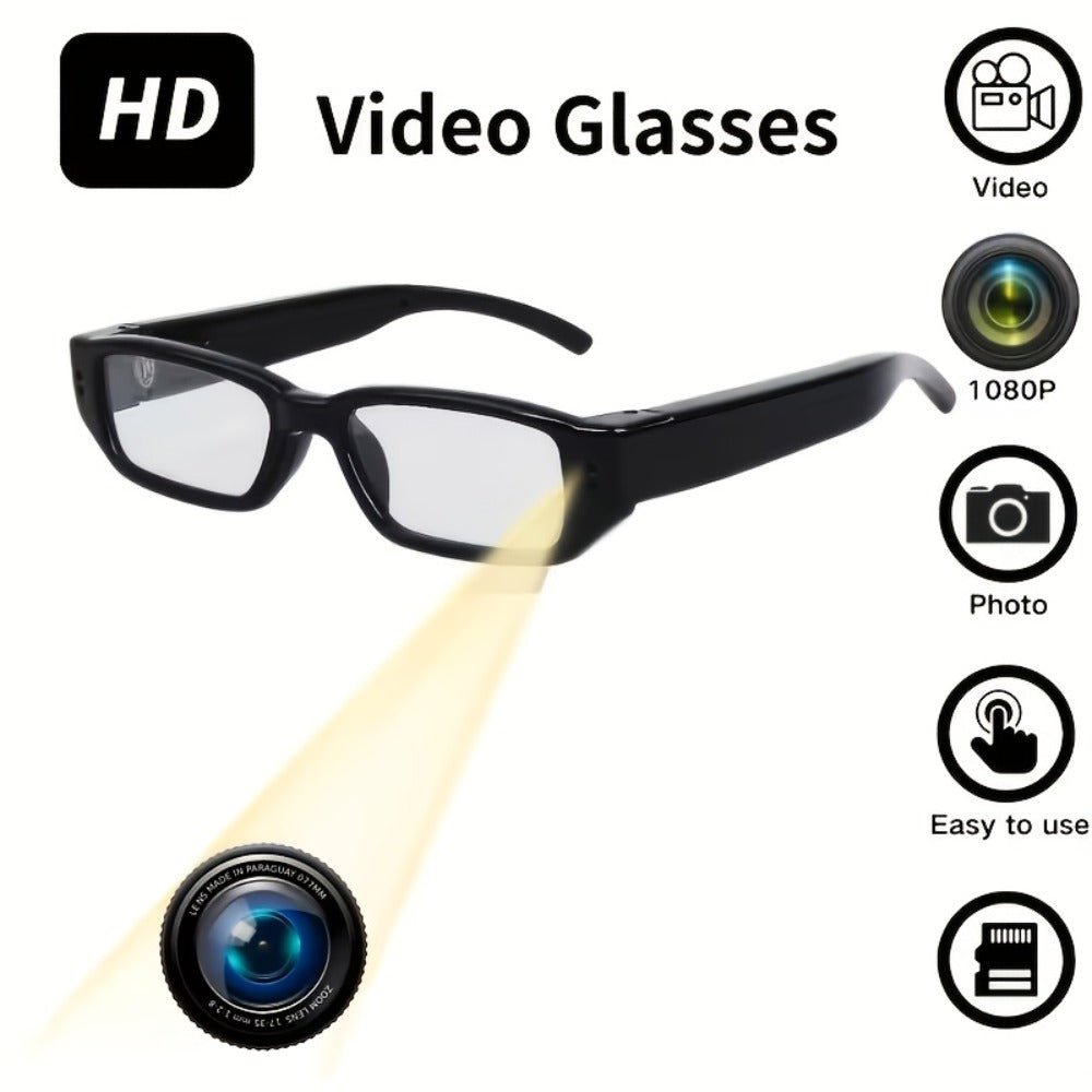 1080P HD Recording Glasses with TF Storage Card – Smart Camera Glasses, 65° Wide-Angle DV Video Recorder, Eye Protection Lenses