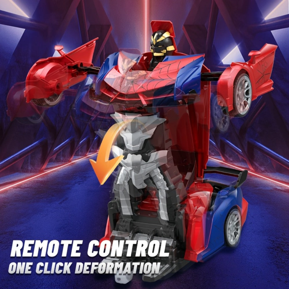 Robot Deformation Car for Kids 1:18 Blue & Red, One-Button Transform Remote Control Stunt Vehicle