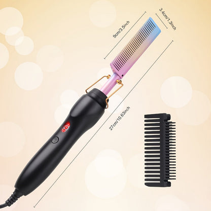 Electric Hot Comb Heated Beard Straightener Brush Fast Heating Anti-Scald Ceramic 2-in-1, for Home, Travel and Salon Hair Styling