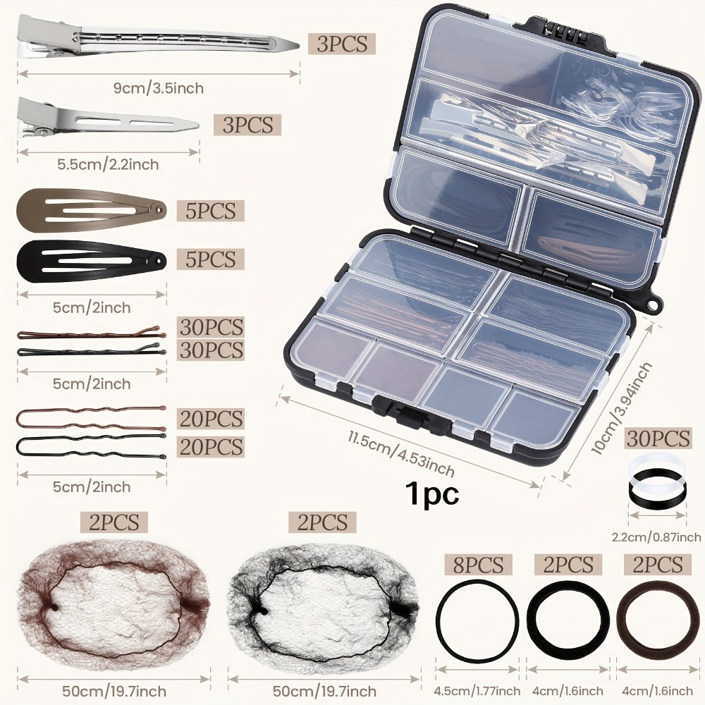 Hair Accessories 163-Piece Styling Set with Hair Ties, Nets, Bobby Pins and Snap Clips in Case