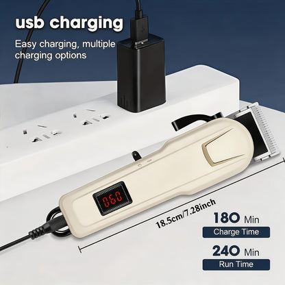 Hair Clippers & Trimmers KLY White Full-Size Clipper with LCD Display, USB Charging and Guide Comb Set
