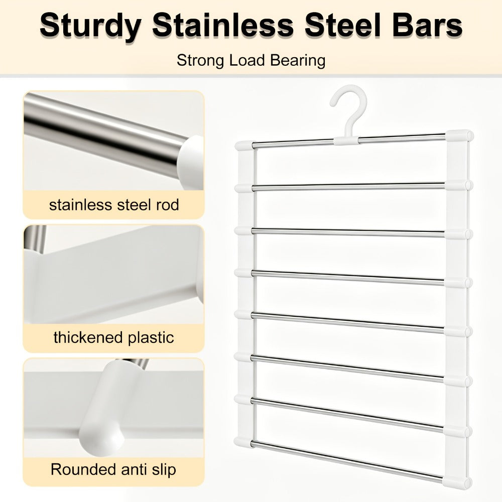Pants Hangers Foldable Multi-Layer Stainless Steel | Non-Slip Space Saving Closet Organizer for Jeans Leggings Scarves Trousers | 4 or 8