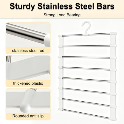 Pants Hangers Foldable Multi-Layer Stainless Steel | Non-Slip Space Saving Closet Organizer for Jeans Leggings Scarves Trousers | 4 or 8