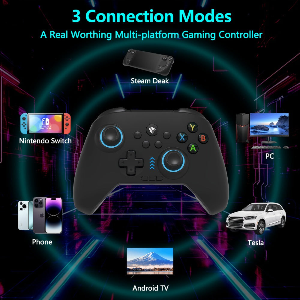 Three-Mode Wireless PC Controller with RGB Lighting, Hall Effect Joystick & Trigger, Programmable Buttons & Vibration for Windows PC