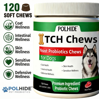 Dog Probiotic Chews 120 Count Heart-Shaped Soft Chews with Yeast & Meat Flavor | Supports Gut Health Coat & Immunity | All Breeds All Ages |