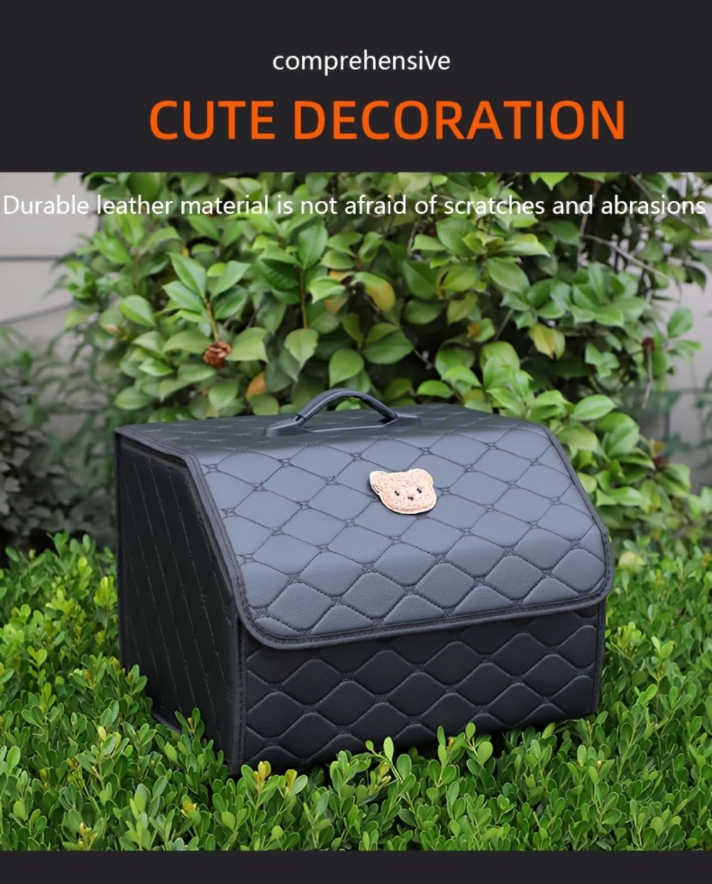 Car Trunk Organizer, Foldable Faux Leather Bow-Detail Box in 30L or 35L Size with Pink and Black Options