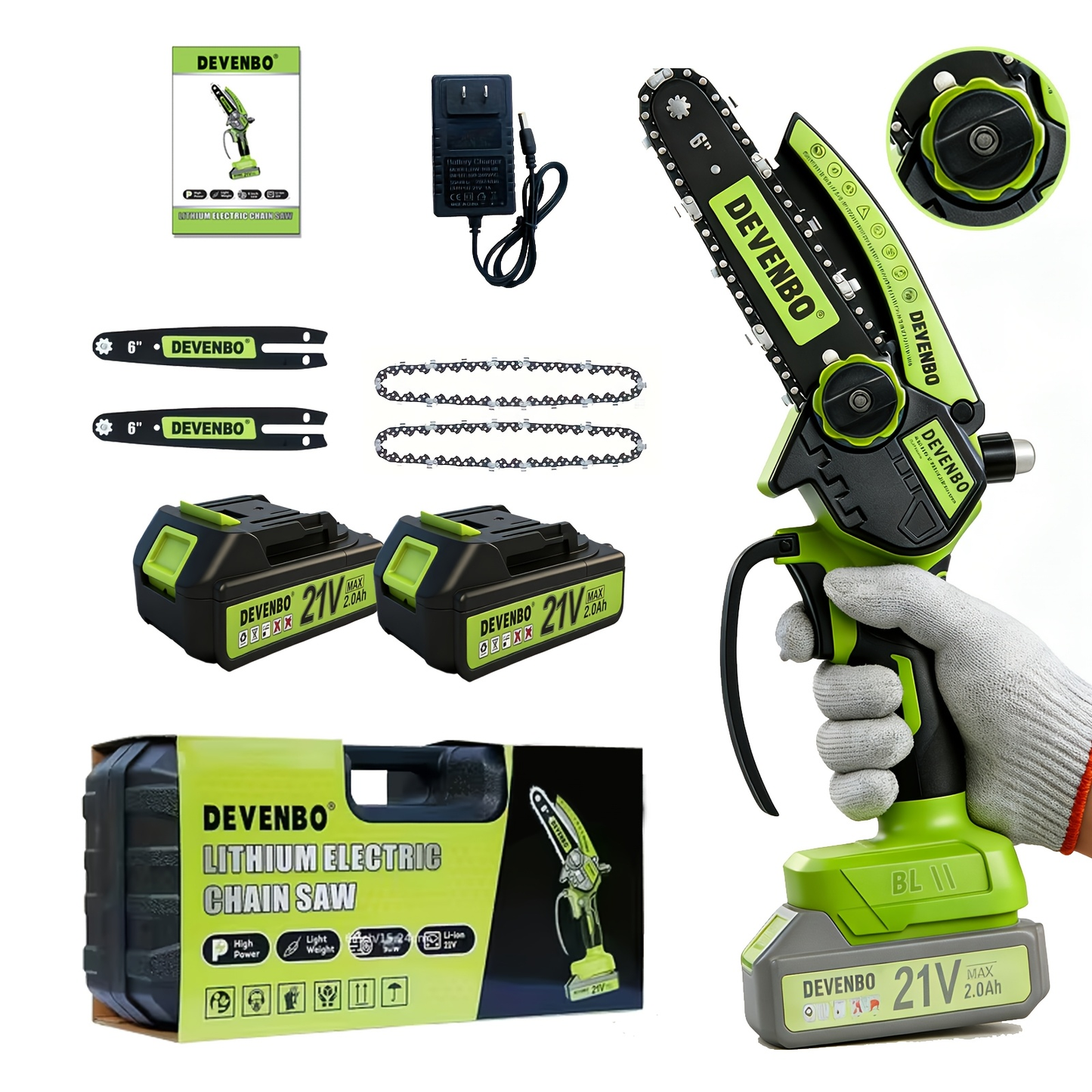 Cordless Mini Chainsaw 6-Inch, Handheld Pruning Saw with Rechargeable Battery, Adjustable Chain Tension