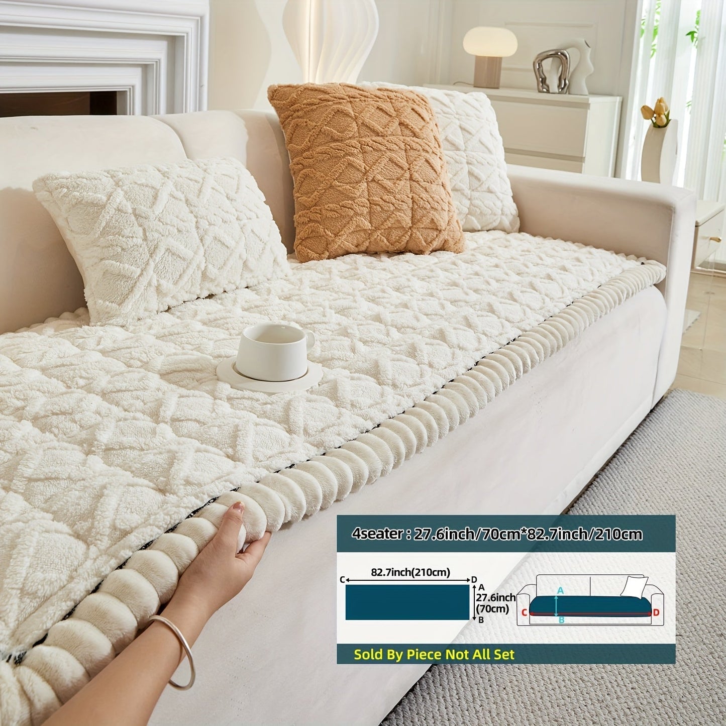 Sofa Cover Bohemian Quilted Shu Velveteen Panels with Ruffles and Design in Five Colors with Model-Specific Size and Color Options