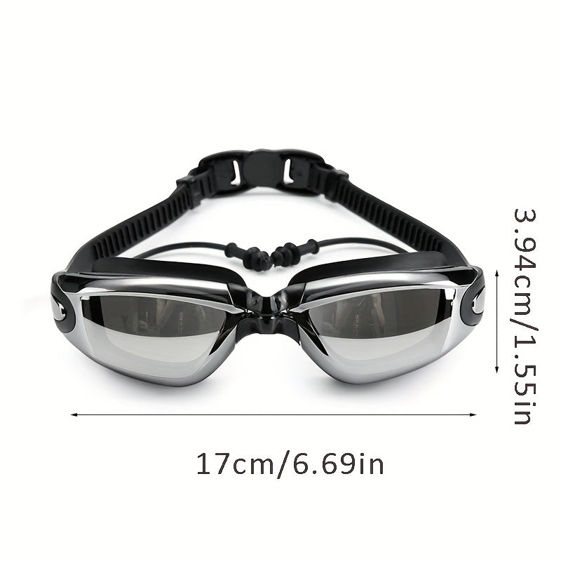 Anti-Fog Racing Swim Goggles Set 6-in-1 – HD UV Protection Silver Coated PC Lens, Waterproof PU Swim Cap, Nose Clip, Earplugs