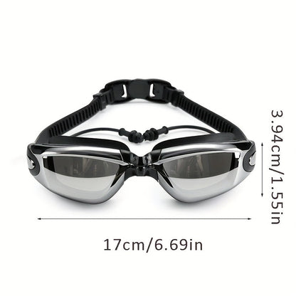 Anti-Fog Racing Swim Goggles Set 6-in-1 – HD UV Protection Silver Coated PC Lens, Waterproof PU Swim Cap, Nose Clip, Earplugs
