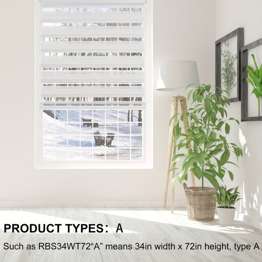 Cordless Zebra Roller Shade with Valance, Day Night Window Blind, Dual Layer Window Treatment Mesh Opaque Fabric