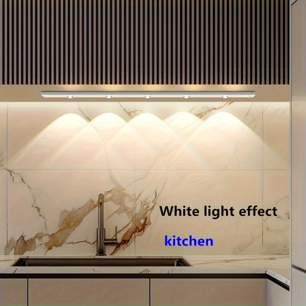 LED Sensor Strip Light USB Rechargeable – 3-Color Dimmable Motion Sensing Wireless Night Light for Kitchen, Wardrobe, Cabinet