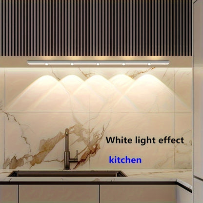 LED Sensor Strip Light USB Rechargeable – 3-Color Dimmable Motion Sensing Wireless Night Light for Kitchen, Wardrobe, Cabinet